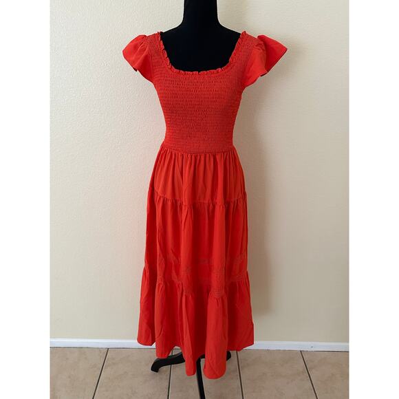 Grace Karin Women Red Tiered Smocked Bodice Ruffled Cap Sleeves Dress Size S-NWT - Picture 8 of 8
